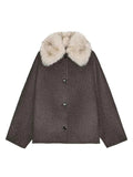 Women's Overcoat Faux Fur Collar Full Sleeve Single Breasted