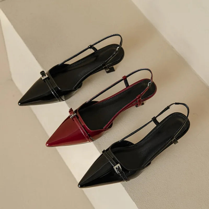 Women’s Patent Leather Slip on Pointed Toe Sandals