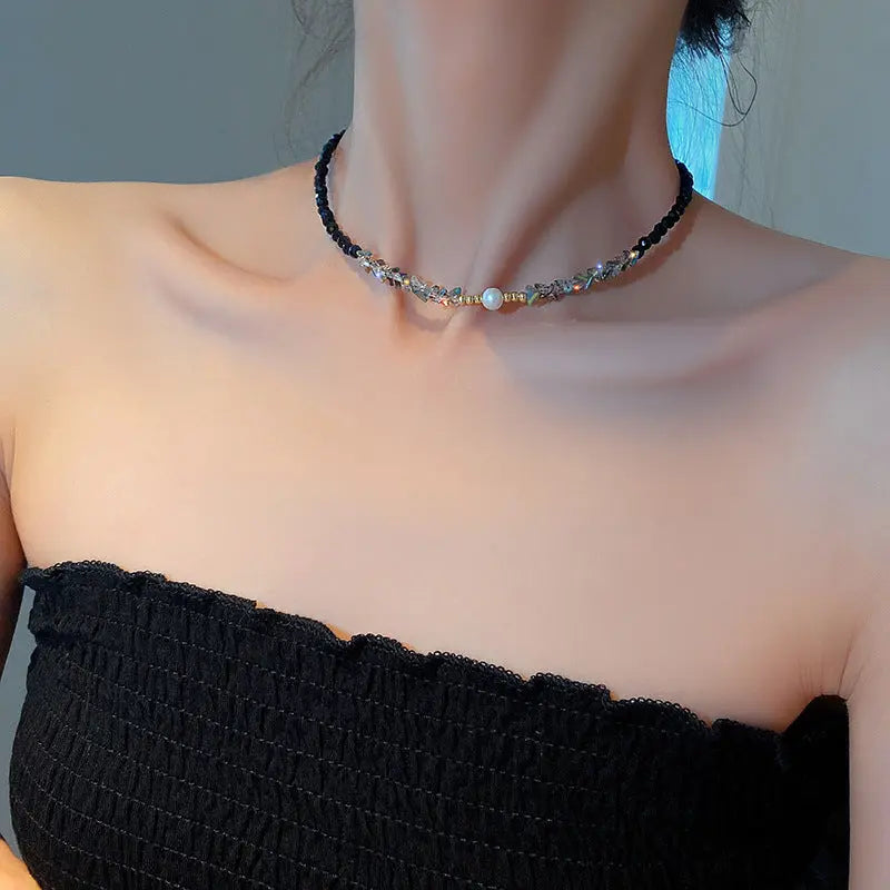 Women’s Pearl Necklace Summer Natural Stone Crystal String Beads Clavicle Chain - electronic accessories