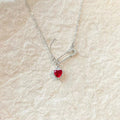 Women’s Personalized Pin Pink Heart-shaped Light Luxury Necklace - Red Diamond Silver - electronic accessories