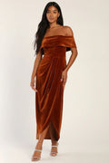 Women’s Personalized Velvet Off-shoulder Dress - Light Brown / L - electronic accessories