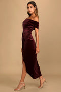 Women’s Personalized Velvet Off-shoulder Dress - Wine Red / L - electronic accessories