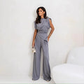 Women’s Pleated Asymmetry Top Pants Suit