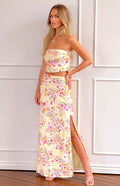 Women’s Print Chest-wrapped Floral Slit Skirt - Light Yellow Printing / L - Other