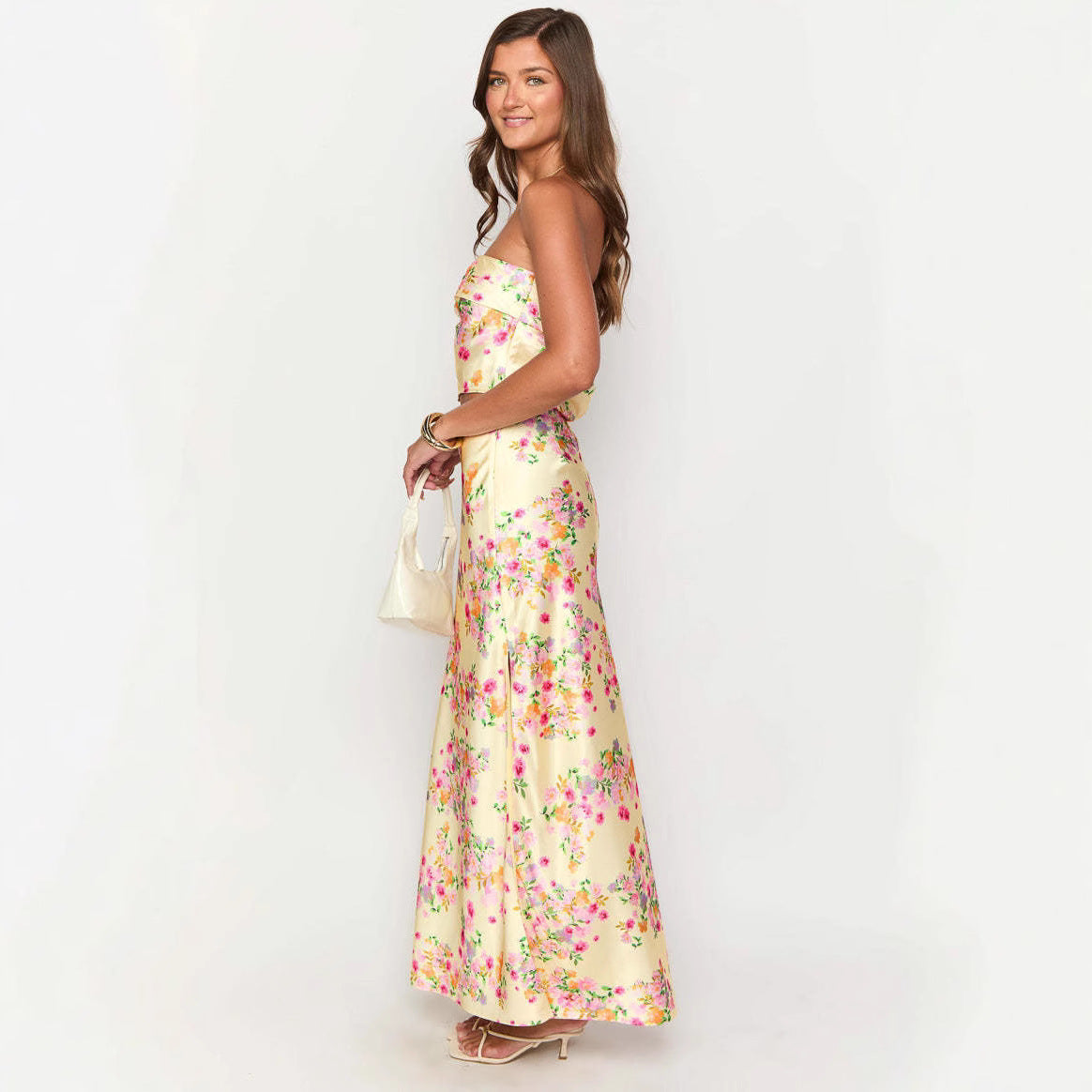 Women’s Print Chest-wrapped Floral Slit Skirt - Other