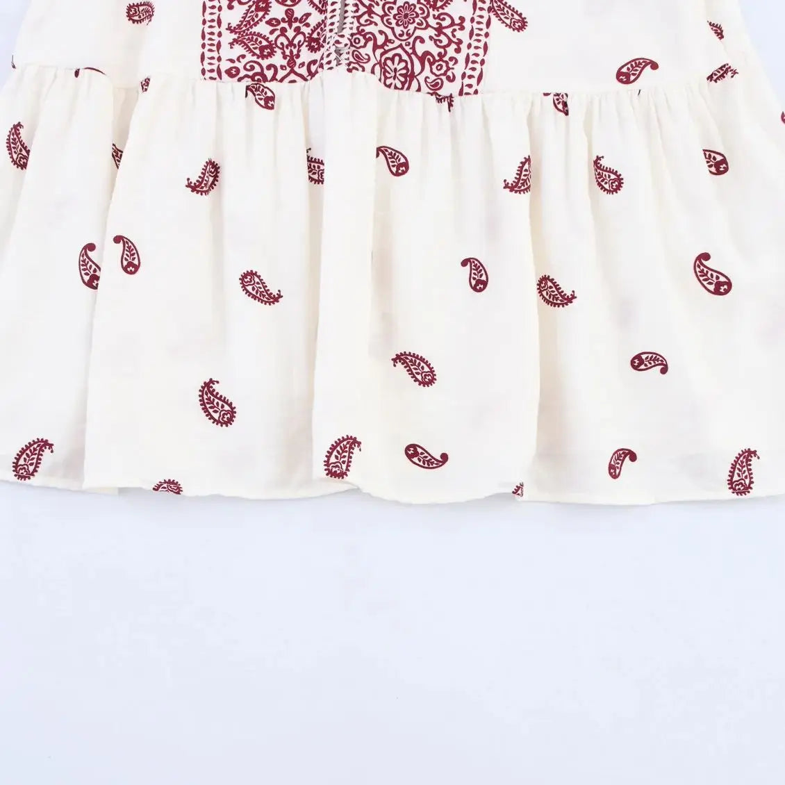 Women’s Printed Tassel Shirt Hollow Loose Stand-up Collar Lantern Sleeve Top