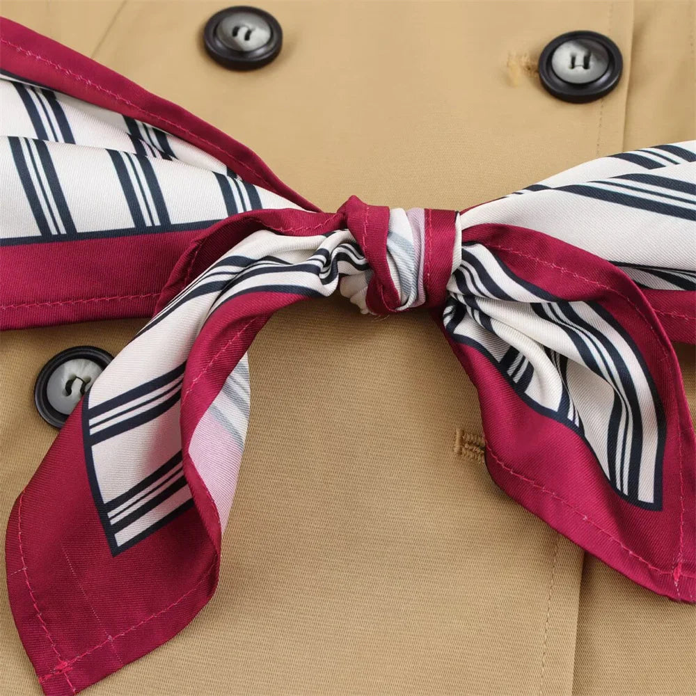 Women’s Retro Double Breasted Printed Thin Scarf Short Windbreaker