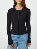 Women’s Ribbed Cardigan Top - black / S