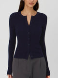 Women’s Ribbed Cardigan Top - Navy Blue / S