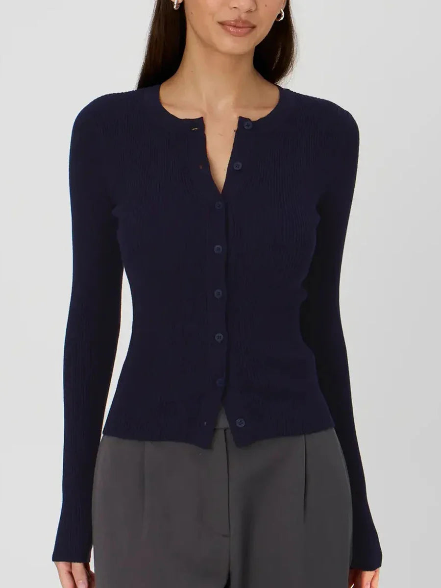 Women’s Ribbed Cardigan Top - Navy Blue / S