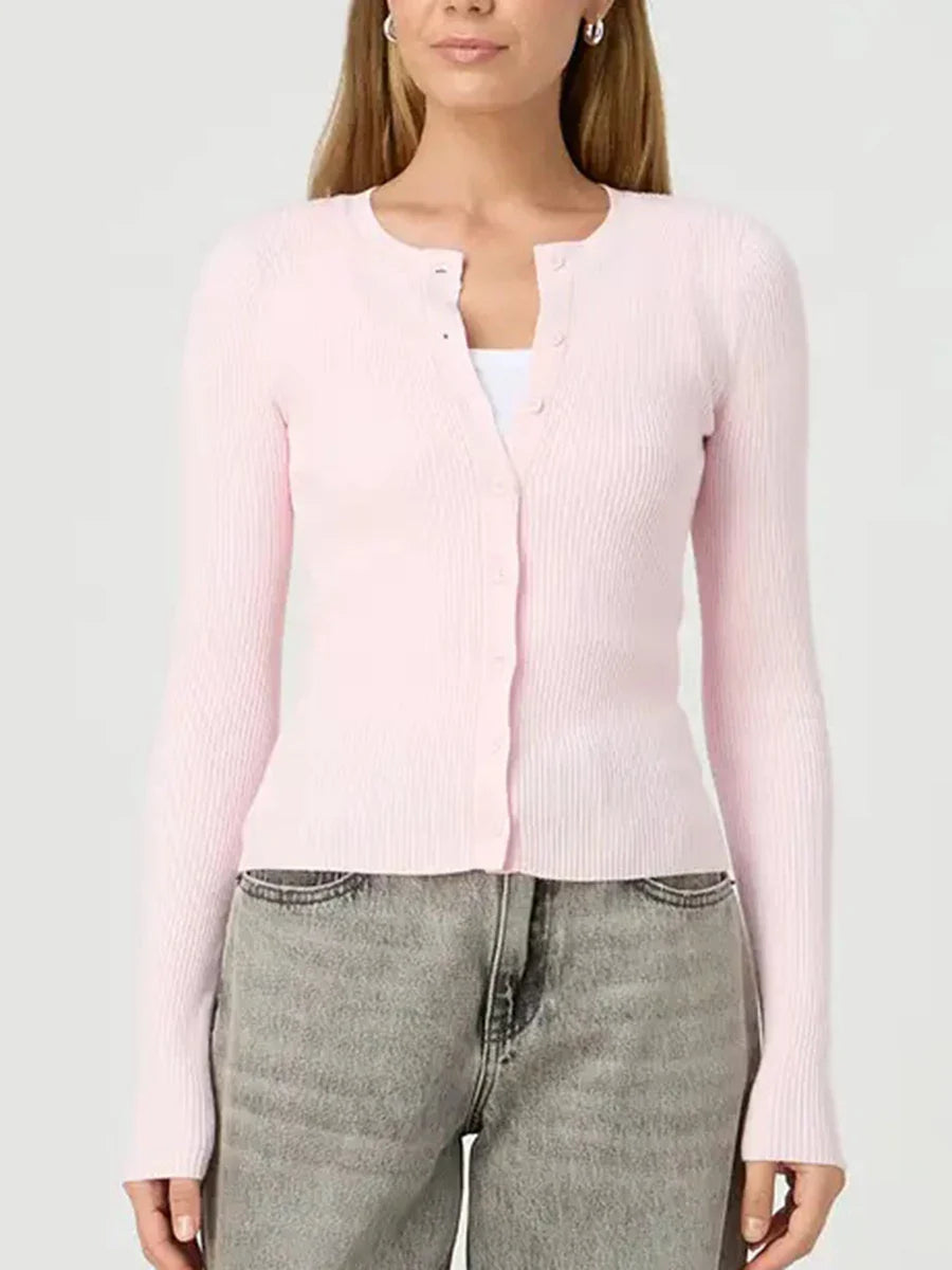 Women’s Ribbed Cardigan Top - Pink / M