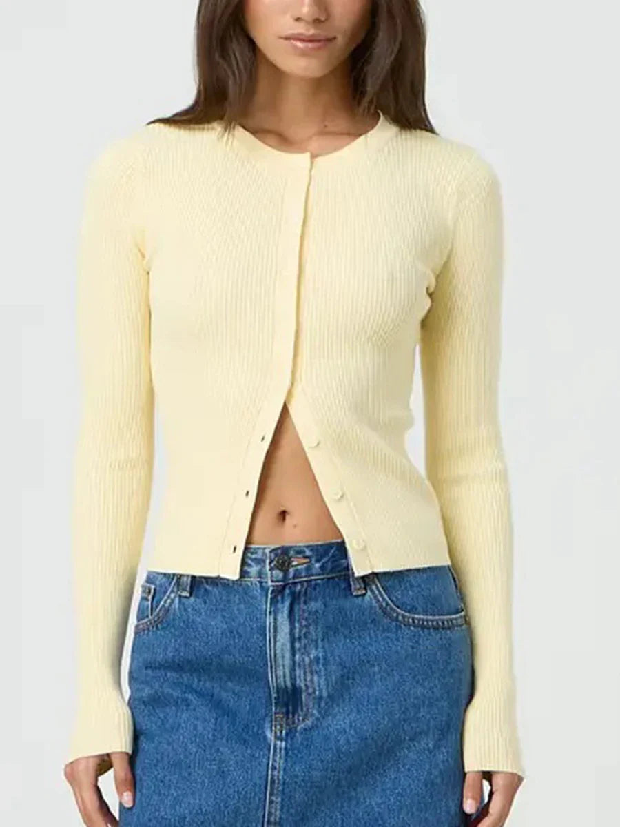 Women’s Ribbed Cardigan Top - Yellow / M
