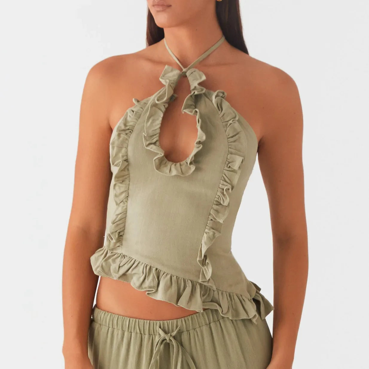 Womens Ruffle Halter Crop Top