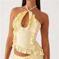 Womens Ruffle Halter Crop Top - B / S