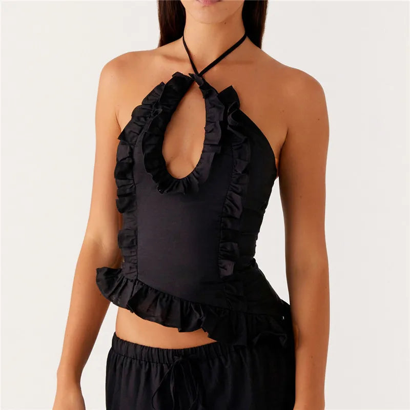 Womens Ruffle Halter Crop Top - F / S