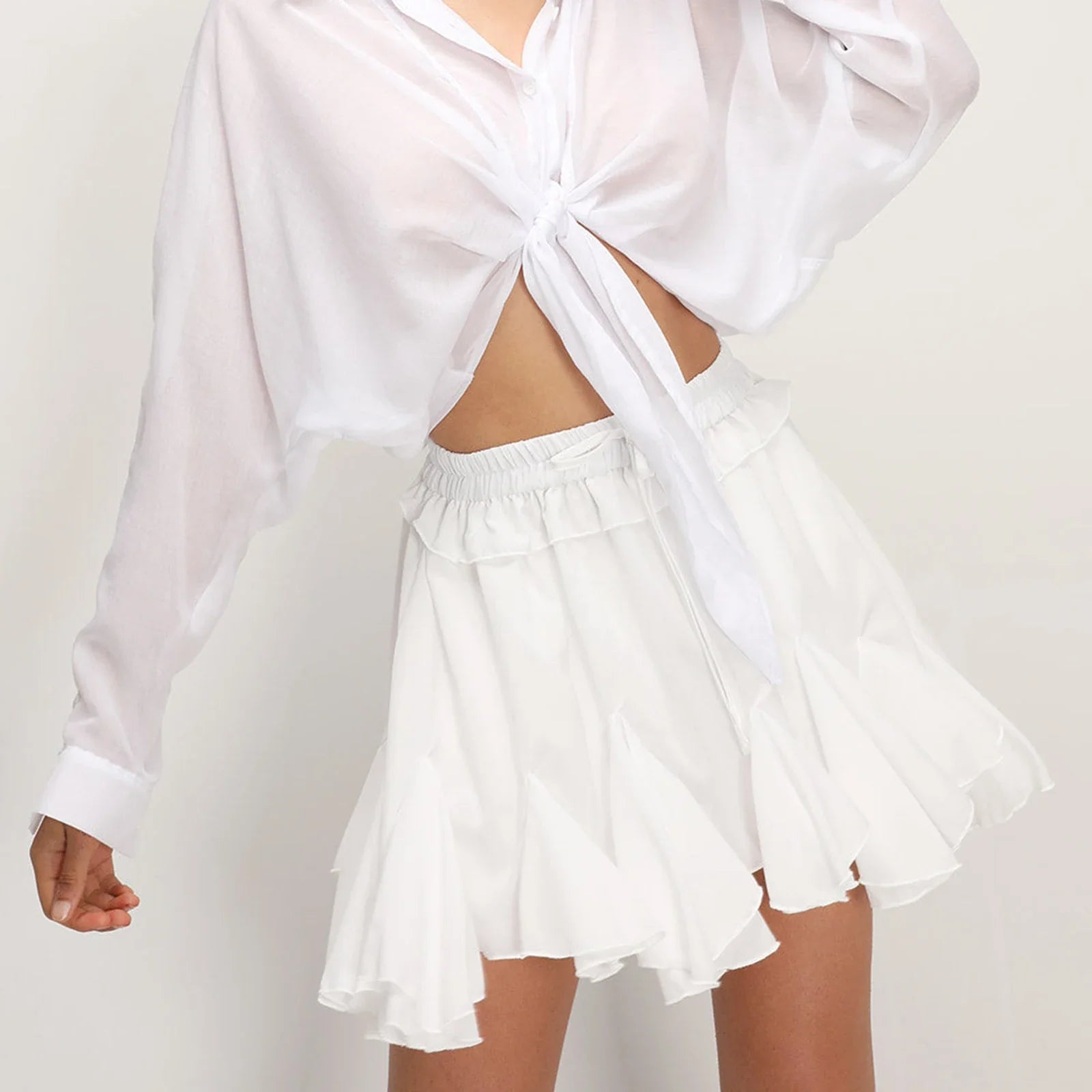 Women’s Ruffle Mini Skirt Casual High Waist - WHITE / XL