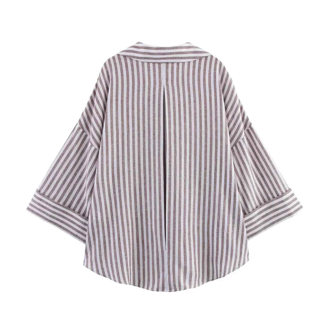 Women’s Shirt With a Collar and Wide Sleeves Simple Stripes Single Breasted - stripe / XS
