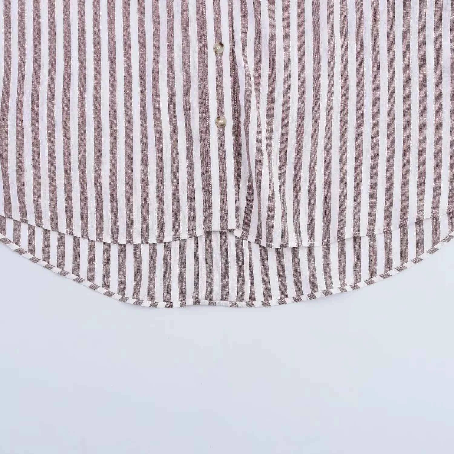 Women's Shirt With a Collar and Wide Sleeves Simple Stripes Single Breasted Shirt