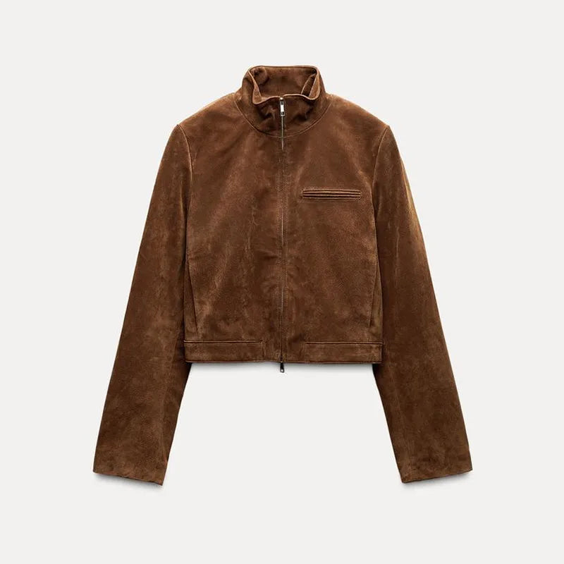 Women’s Short Suede Jacket - Khakli / S
