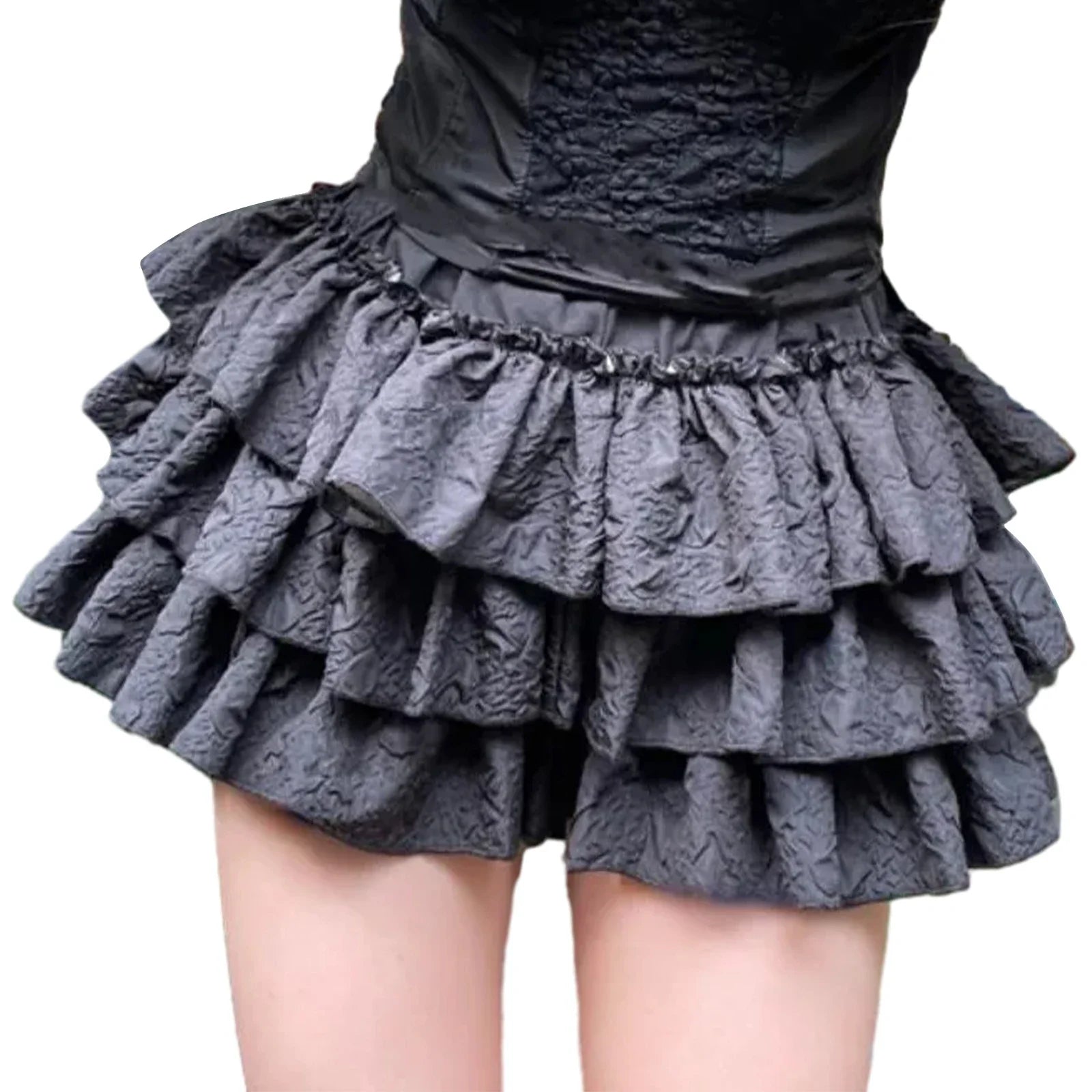 Women’s Shorts 3D Wrinkled Layered Ruffle Elastic Waist - black / L
