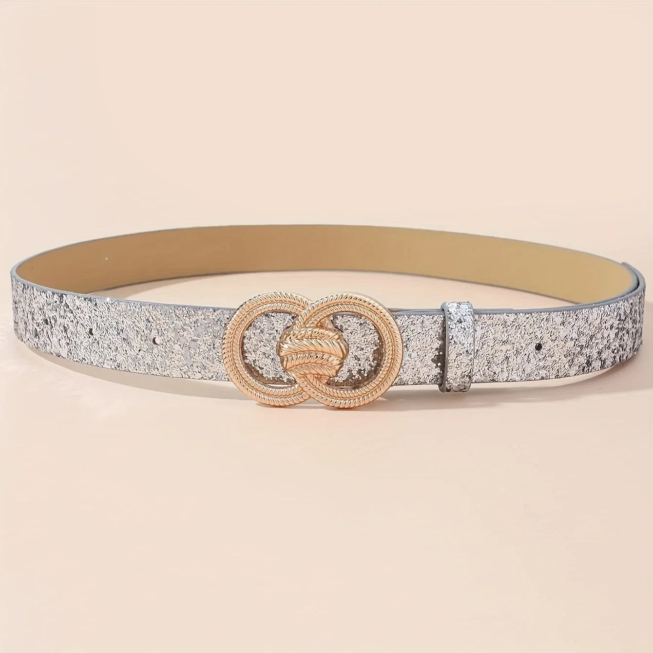 Women’s Silver Fashion Double Ring Carved Buckle Metal Belt - 112CM