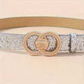 Women’s Silver Fashion Double Ring Carved Buckle Metal Belt