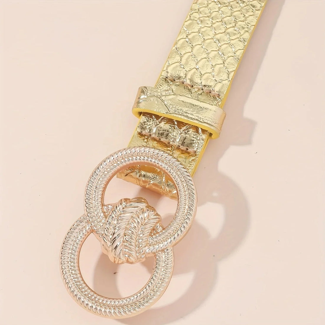 Women’s Silver Fashion Double Ring Carved Buckle Metal Belt - Gold / 122cm