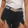 Women’s Silver Fashion Double Ring Carved Buckle Metal Belt
