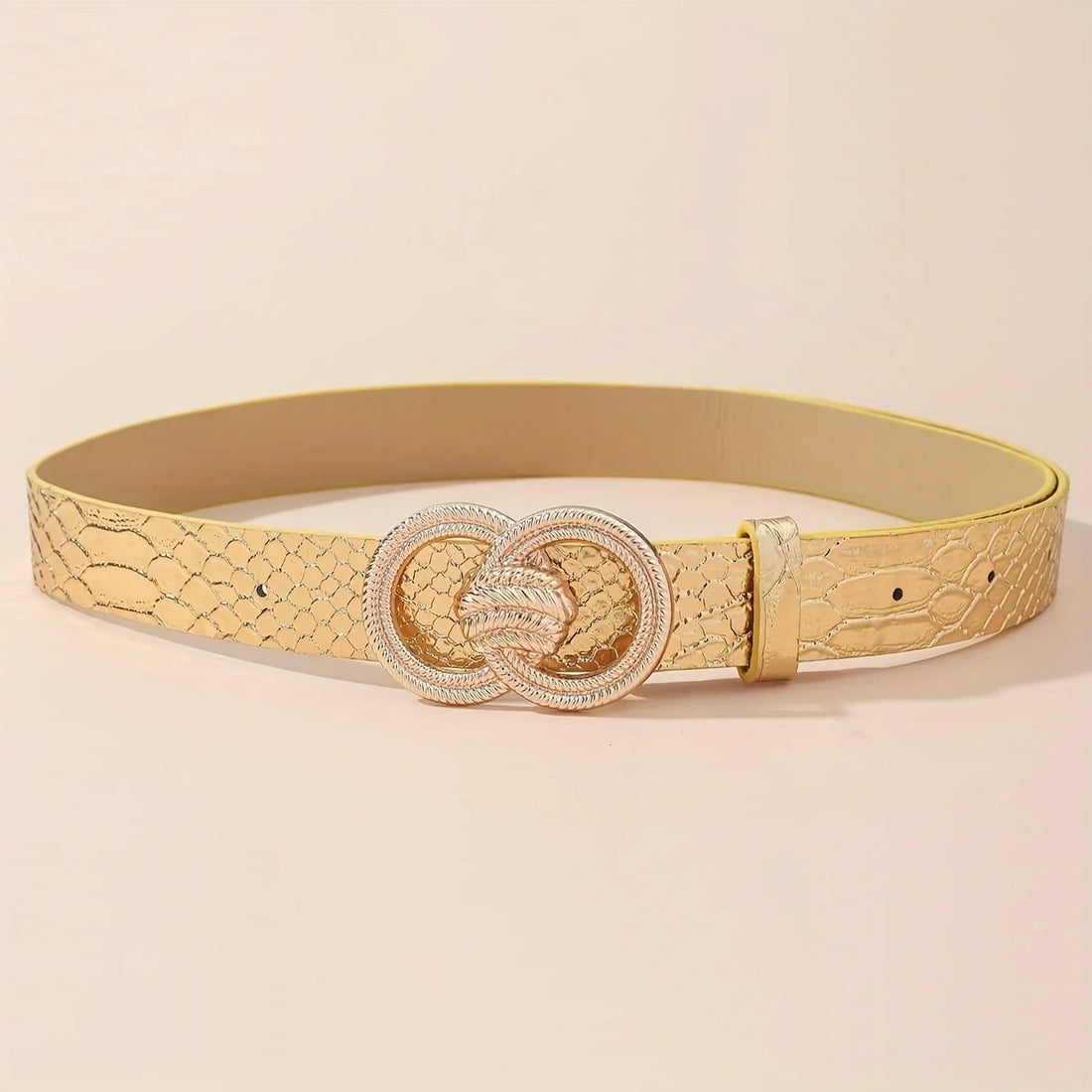 Women’s Silver Fashion Double Ring Carved Buckle Metal Belt - Gold / 122cm