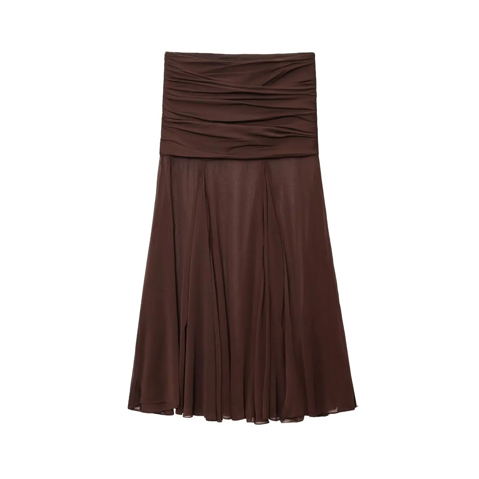 Women’s Simple and Comfortable Translucent Pleated Design Mid-length Skirt