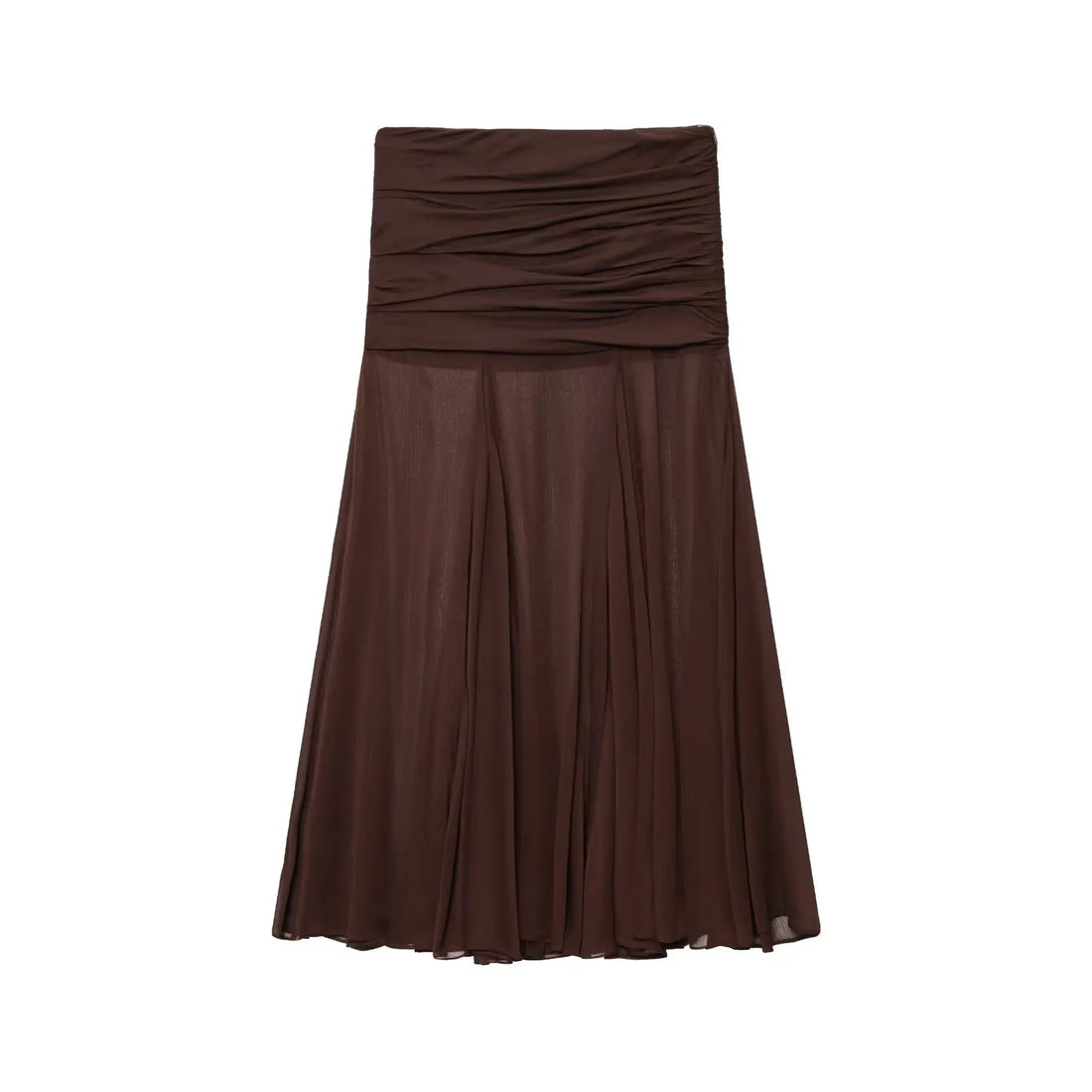 Women’s Simple and Comfortable Translucent Pleated Design Mid-length Skirt - Dark Brown / XS