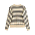 Women's Simple Round Neck Long sleeved Striped Fine Knitted Cardigan