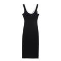 Women’s Simple Slim-fit Contrast Colors Decorative Layer Dress - Other