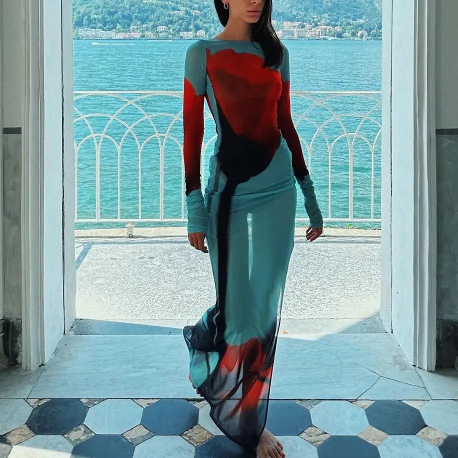 Women’s Slim Fit Long Dress Cover-Ups Sheer Mesh - Other