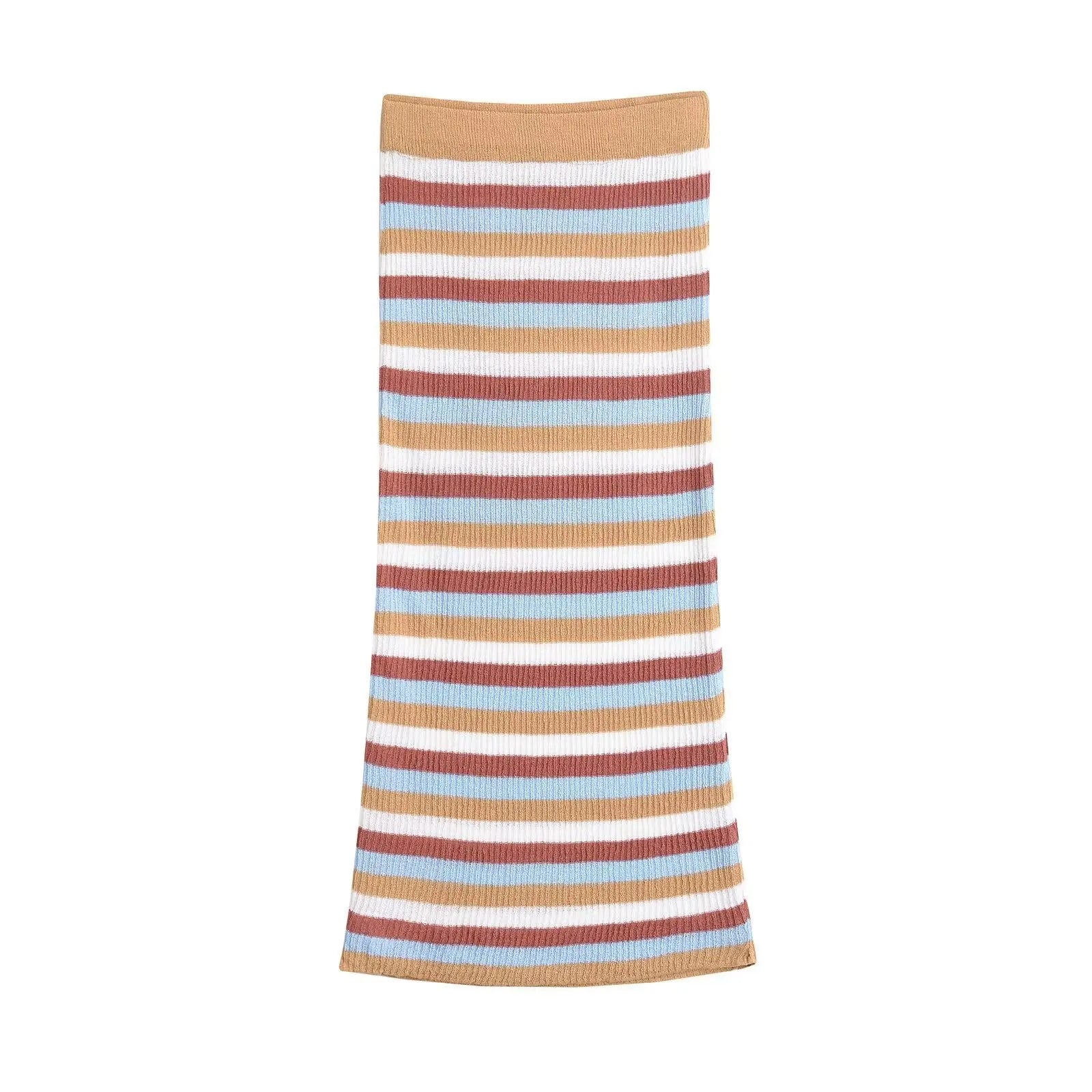 Women’s Slim-fit Striped Knitted Vest Skirt Set