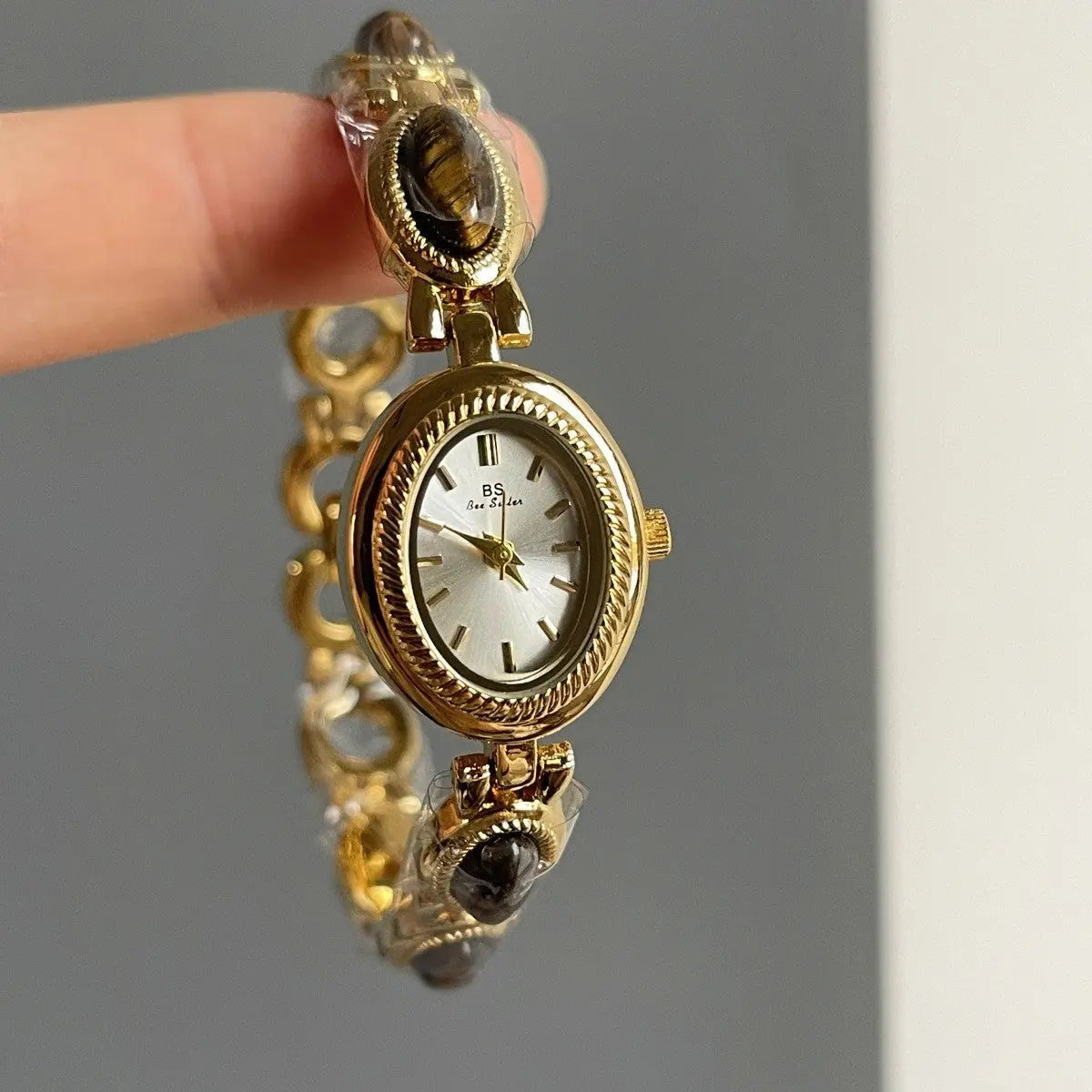 Women’s Small Jade Oval Diamond Quartz Bracelet Watch - electronic accessories