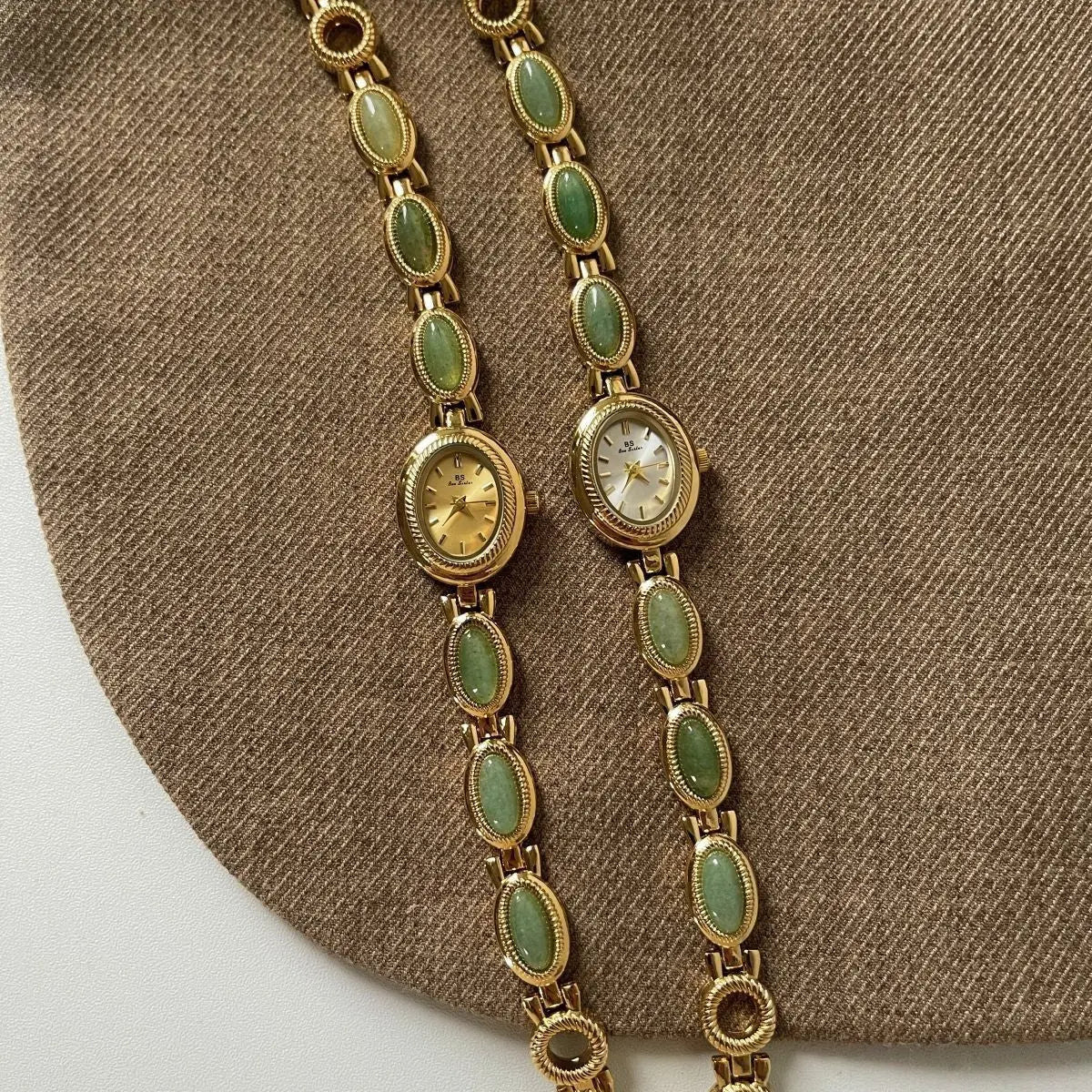 Women’s Small Jade Oval Diamond Quartz Bracelet Watch - electronic accessories