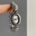 Women’s Small Jade Oval Diamond Quartz Bracelet Watch - Silver - electronic accessories