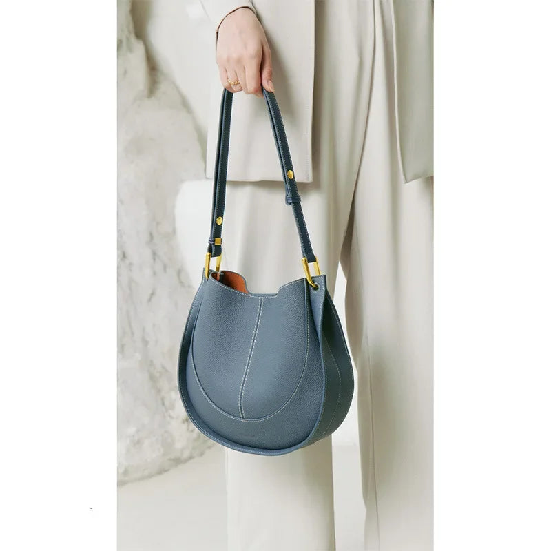Women’s Soft Leather Niche Crossbody Bag - Sub-blue (in stock)