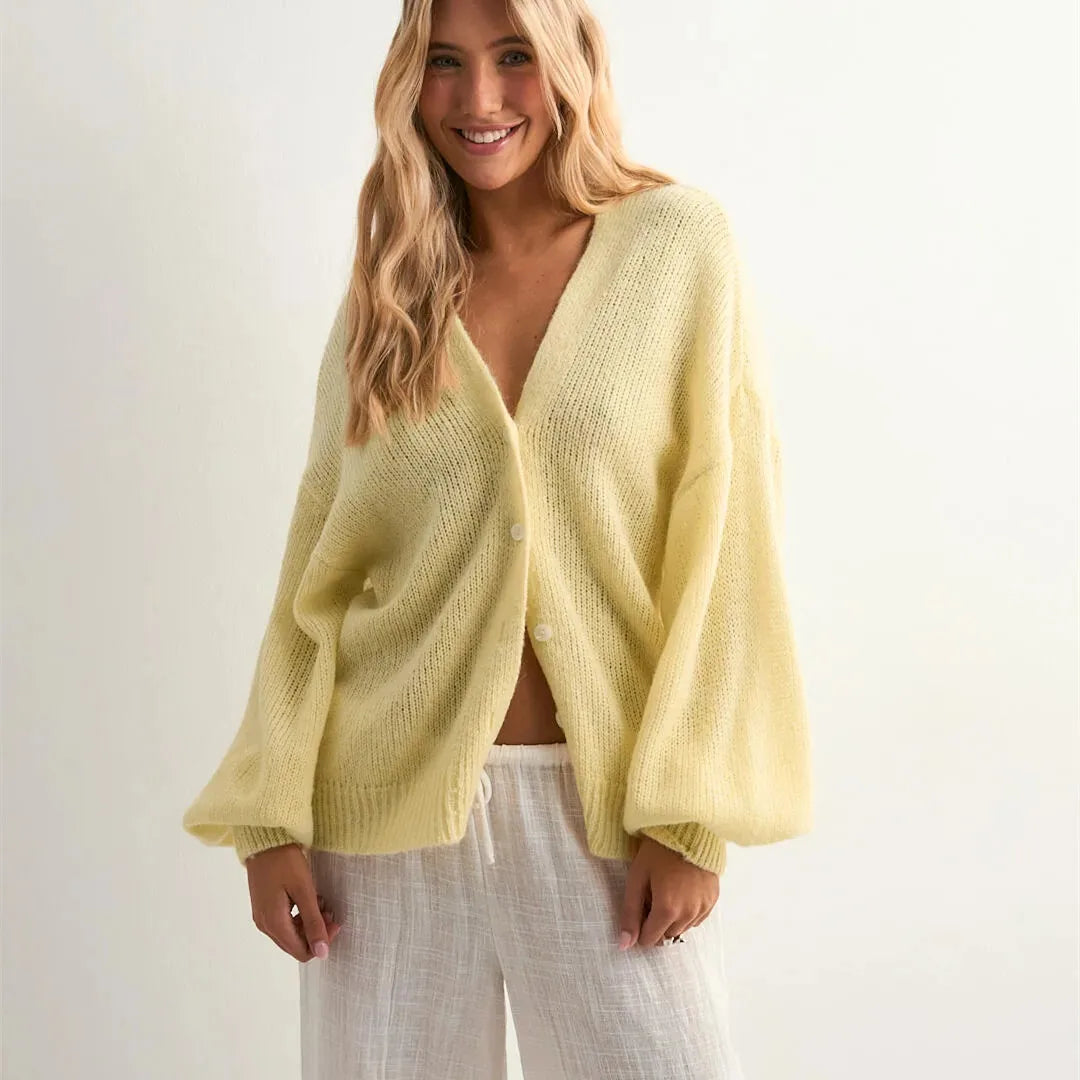 Women’s Solid Color Knit Cardigan - Yellow / S