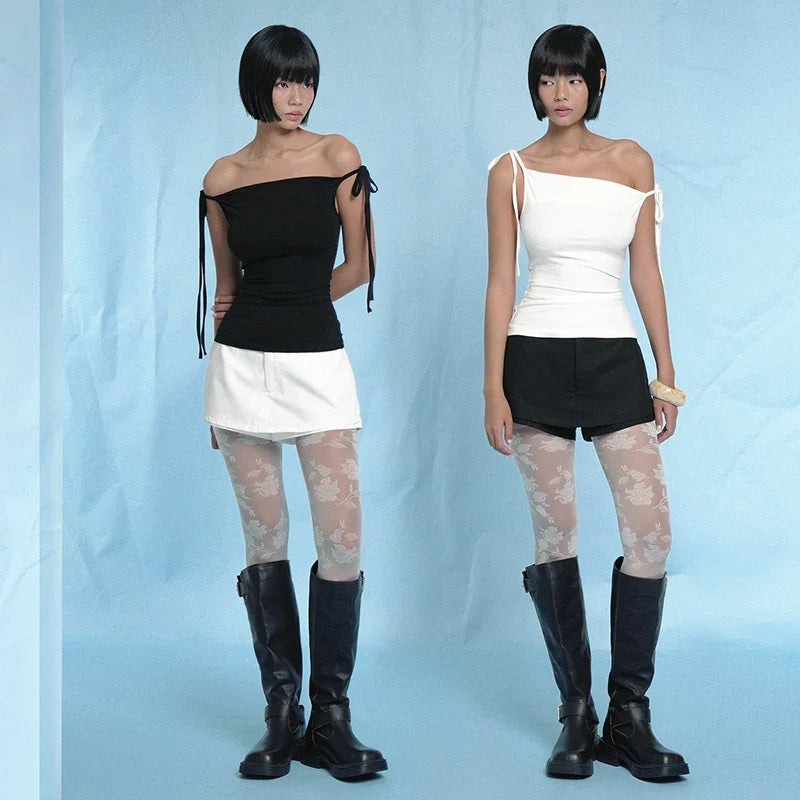 Women’S Solid Color Lace-Up Strapless Camisole