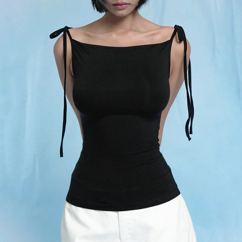 Women’S Solid Color Lace-Up Strapless Camisole - Black / M