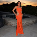 Women’S Solid Color One Shoulder Hollow Out Backless Dress - Orange / S