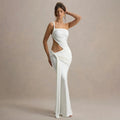 Women’S Solid Color One Shoulder Hollow Out Backless Dress - White / M
