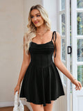 Women’s Solid Color Pleated Design Lace-Up Halter Dresses - electronic accessories