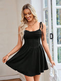 Women’s Solid Color Pleated Design Lace-Up Halter Dresses - electronic accessories