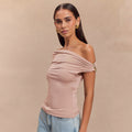 Women’s Solid Color Pleated Off-shoulder Slim Top - electronic accessories