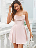 Women’s Solid Color Plunging Neckline Waist Halter Dress - Other