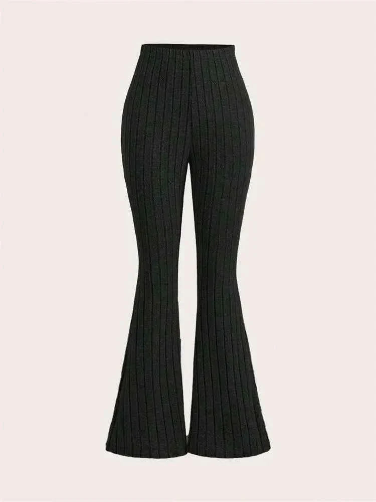 Women's Solid Color Ribbed Flared Leggings