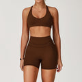 Women’s Solid Color Sanding Tight Back Yoga Suit - Chocolate / L - Other